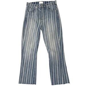 Boyish Stanley Striped Frayed Hem Button Fly Straight Cropped Jeans 29